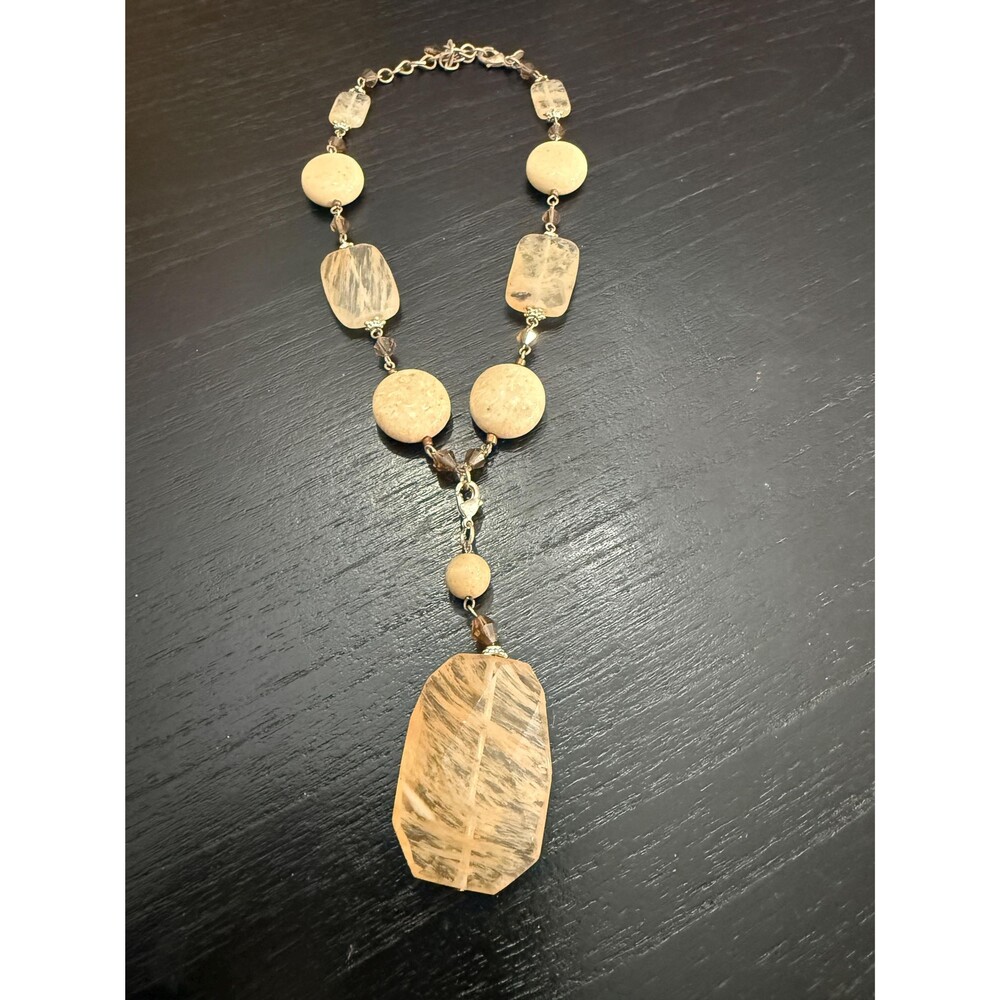 Vintage Premier Designs Glass Necklace with Large Pendant, Neural Colors, 1980s